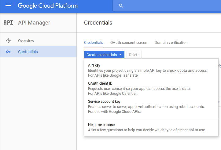 Picture of Google Cloud Console showing API Manager