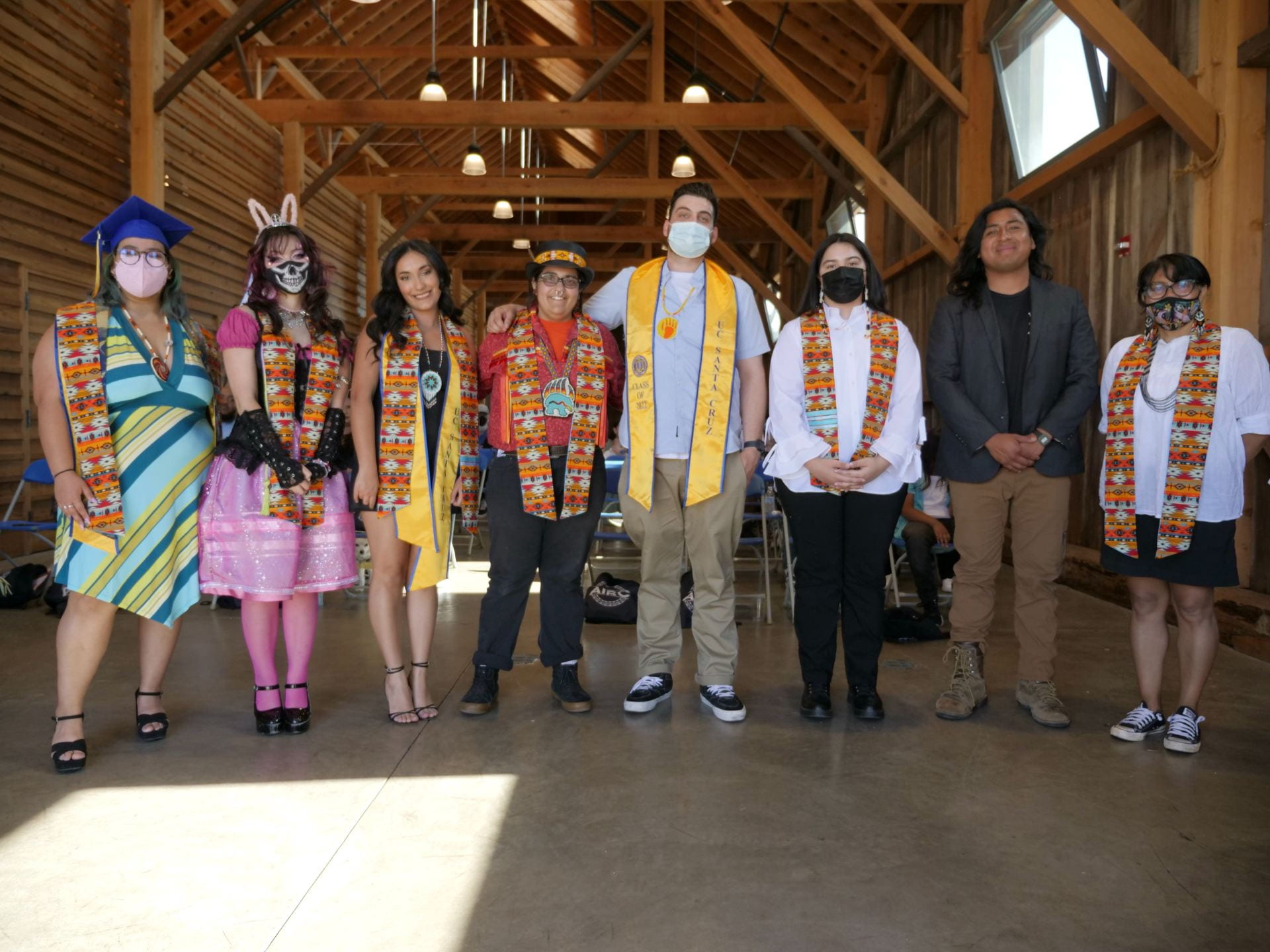 Students from American Indian Resource Center in graduation caps and stoles