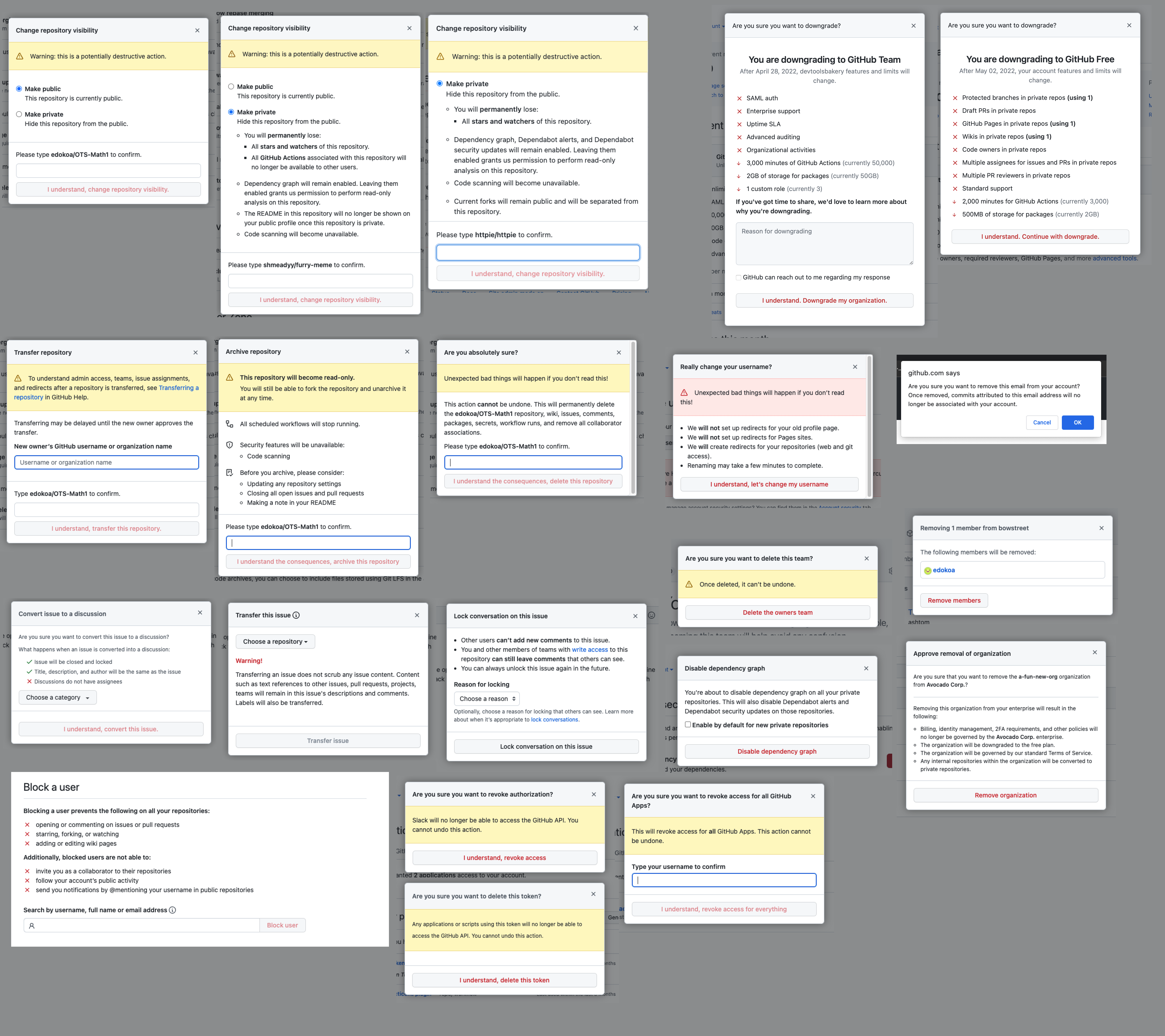 Figma file screenshot from @edokoa gathering all the different dialogs in GitHub