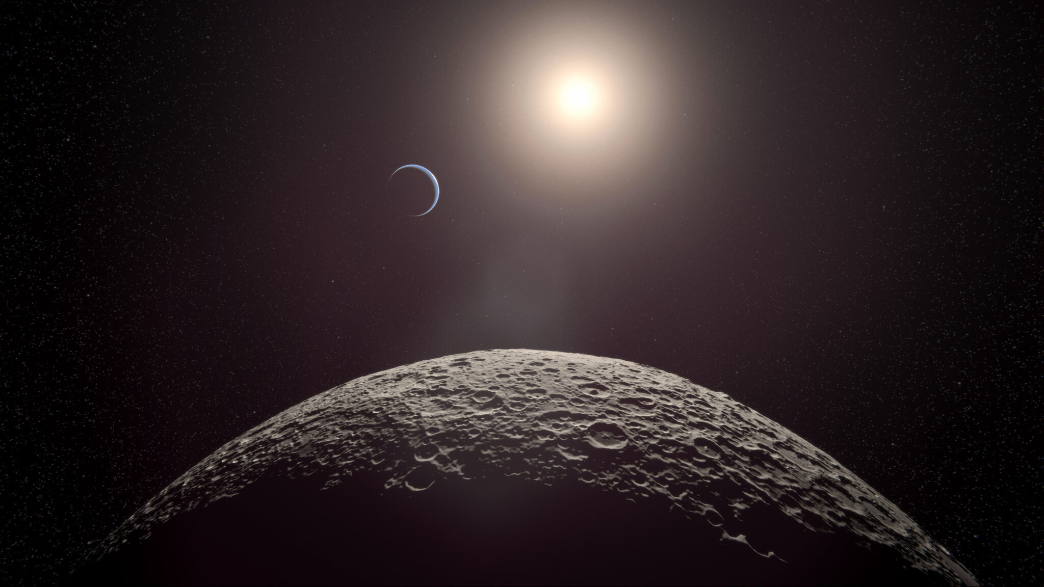 3D Moon Earth and Sun