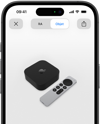 Image montrant Apple TV 4K en réalité augmentée sur l’écran d’un iPhone