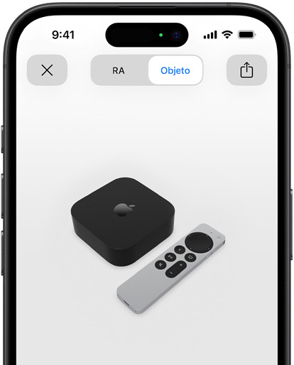 Imagen de un Apple TV 4K en realidad aumentada en la pantalla de un iPhone