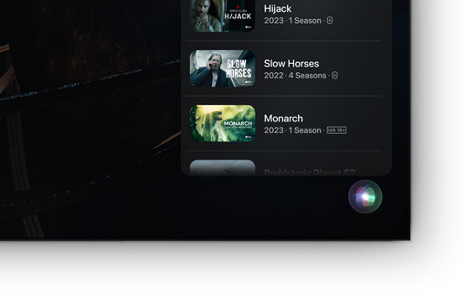 A flat screen television showing list of Apple TV+ movies and shows