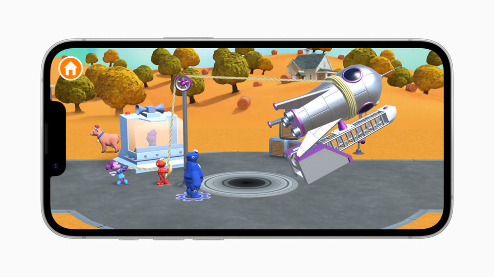 A still from Sesame Street Mecha Builders+ by StoryToys. Shown on iPhone 16 Pro.