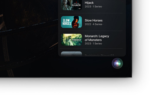 A flat screen television showing list of Apple TV+ movies and shows