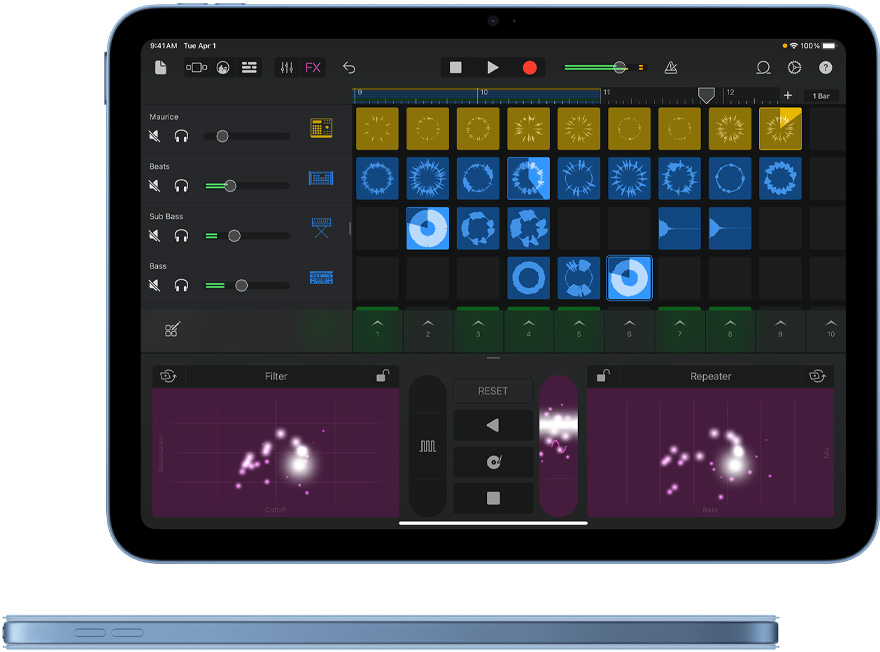 Aplikace GarageBand na iPadu.