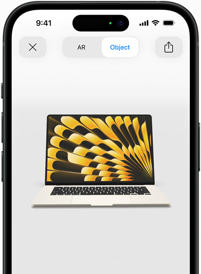 在 iPhone 上以 AR 體驗檢視星光色 MacBook Air 的預覽