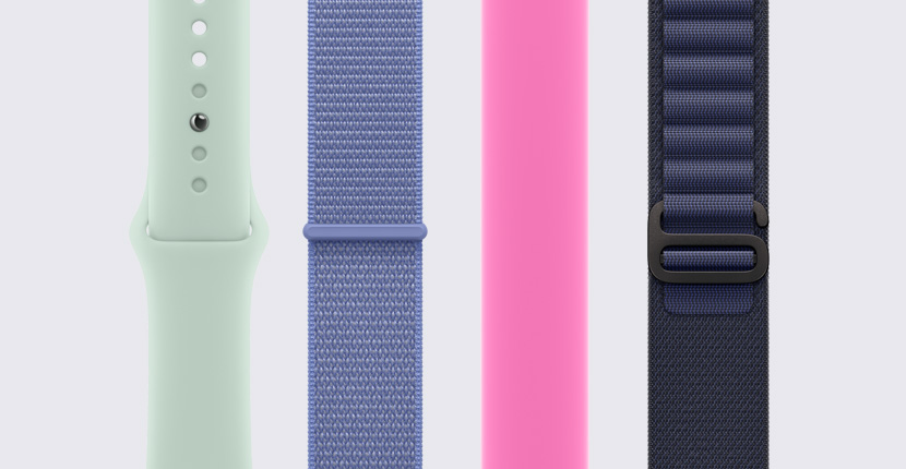 Several Apple Watch bands laid out vertically next to each other.