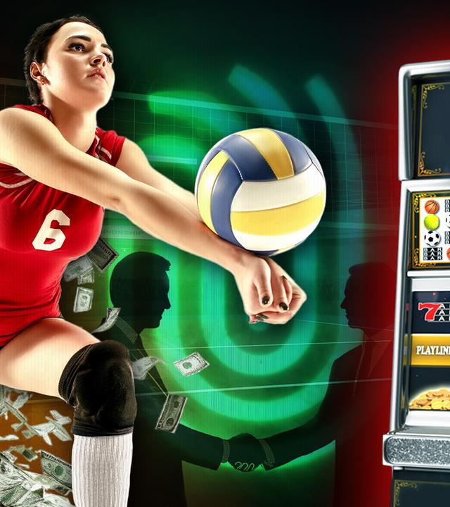 Volleyballspielerin und ein Glücksspielautomat