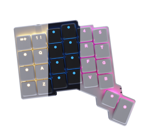 a variety of keycaps, blank, dark, light...